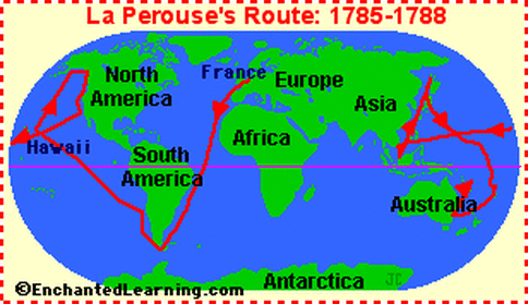 Image result for La Perouse expedition route - 1780s (map)